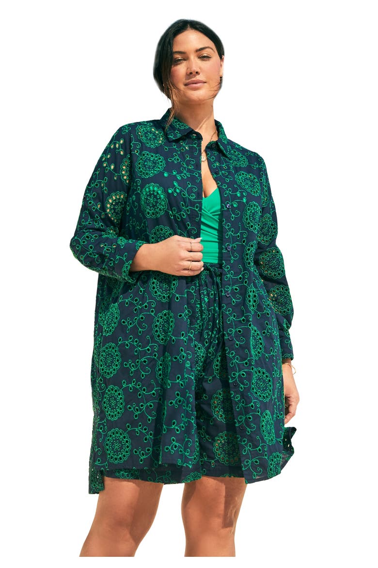 Eyelet Cover Up Shirt, Main, color, NAVY EMERALD ISLES