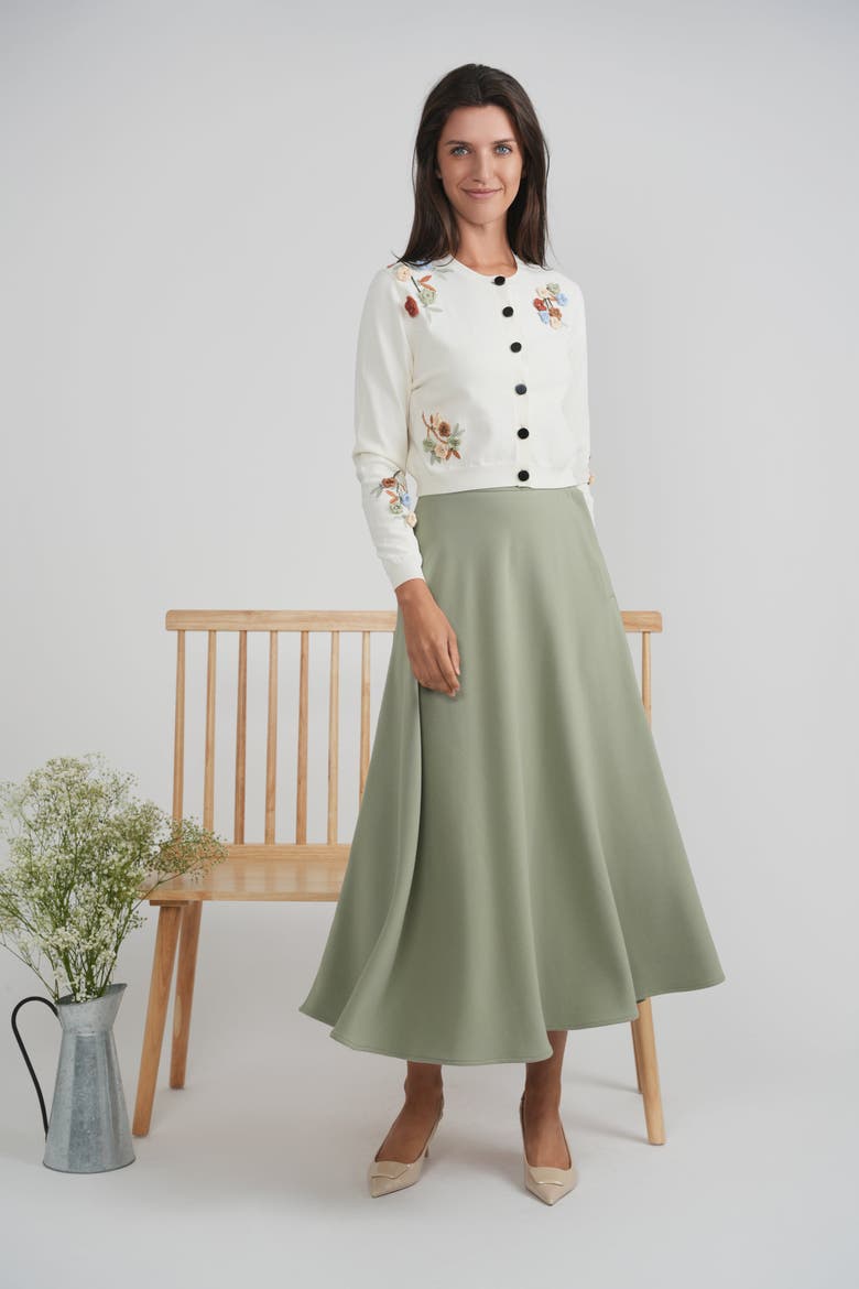 Floral Embroidered Ribbed Button-Up Cropped Cardigan, Alternate, color, Cream