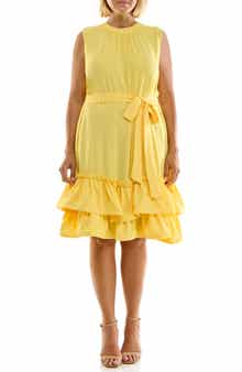 Tiered Flounce Self Sash Shift Dress