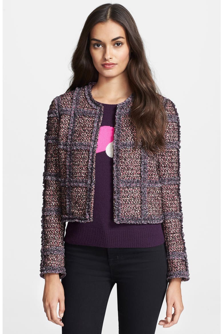 Ruffle Trim Tweed Crop Jacket, Main, color, FUCHSIA FEVER
