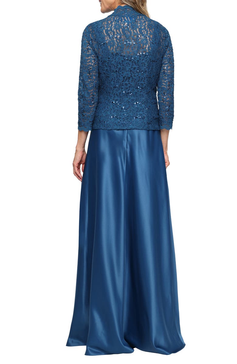 Alex Evenings Sequin Lace & Satin Gown with Jacket, Alternate, color, Peacock