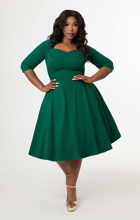 Plus Size Pleated Bust Swing Dress
