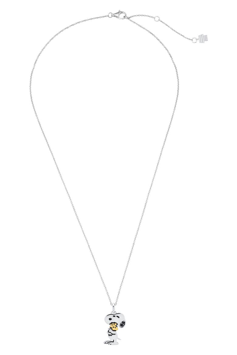 x Peanuts Snoopy Hugs Pendant Necklace, Alternate, color, PURE PLATINUM / CLEAR STONE