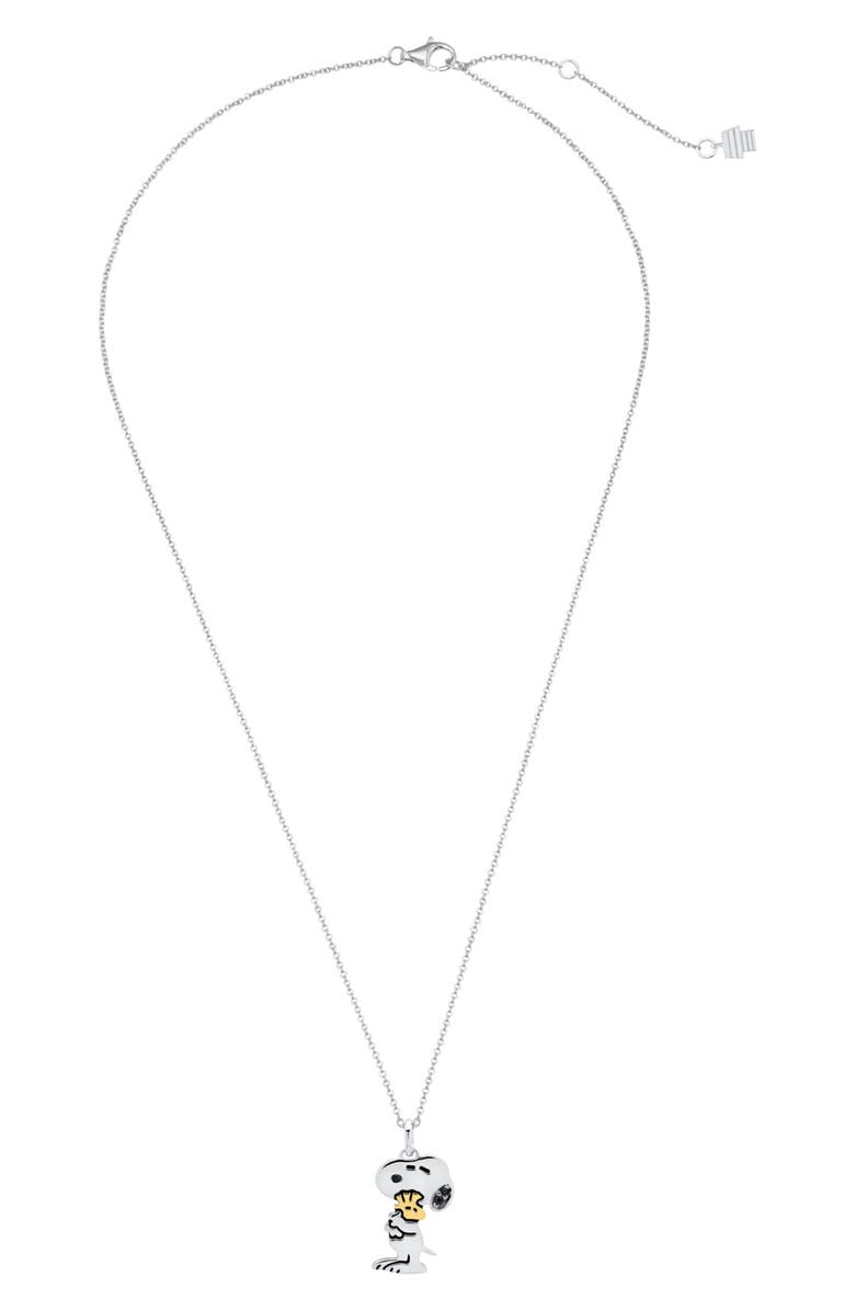 Crislu x Peanuts Snoopy Hugs Pendant Necklace, Alternate, color, Pure Platinum / Clear Stone