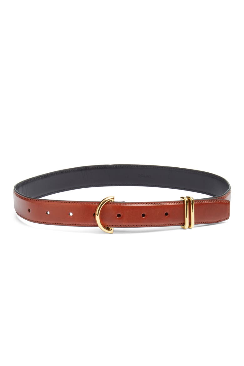 Crescent Leather Belt, Main, color, TOBACCO