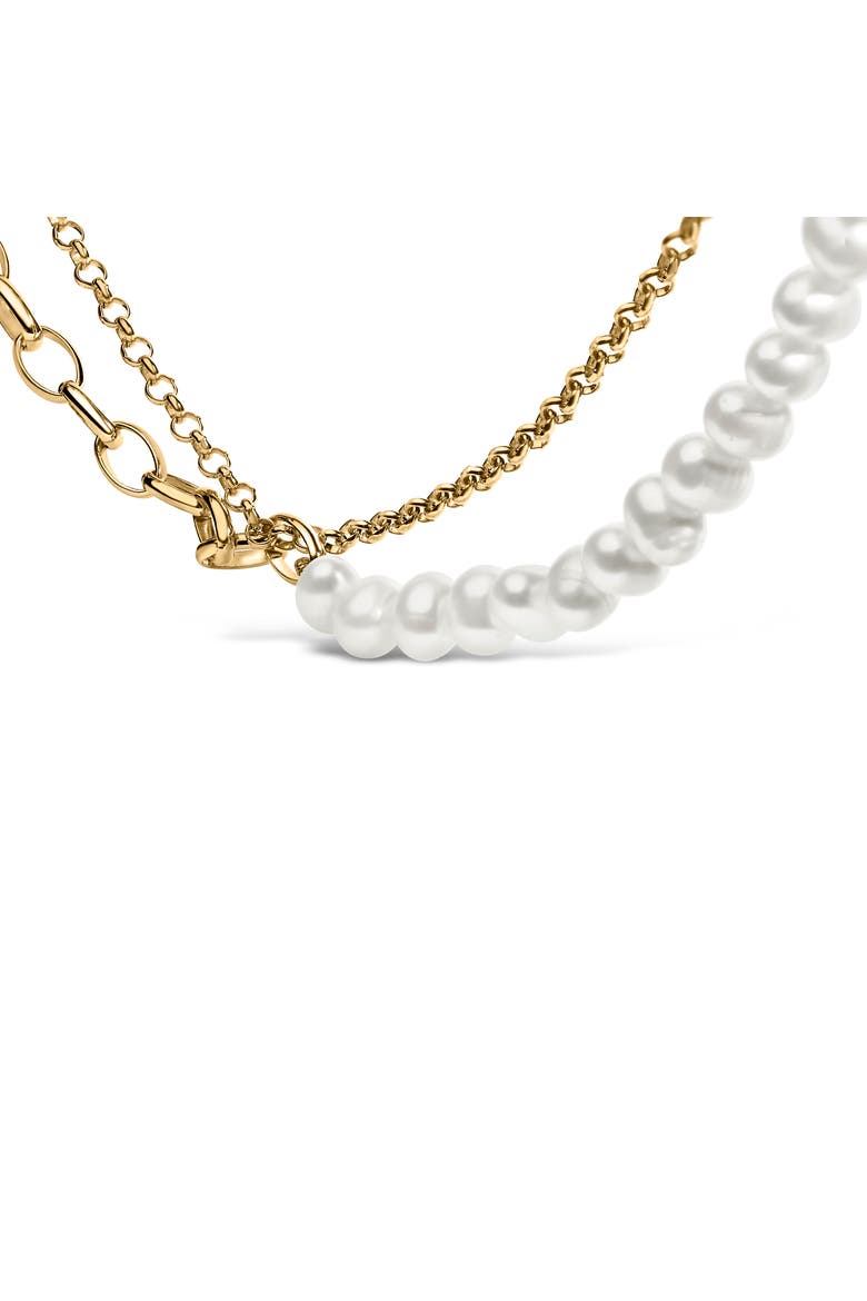 18K Yellow Gold Vermeil Cultured Pearl Strand Necklace with Rolo and Paperclip Chain, Alternate, color, Yellow Gold over Silver
