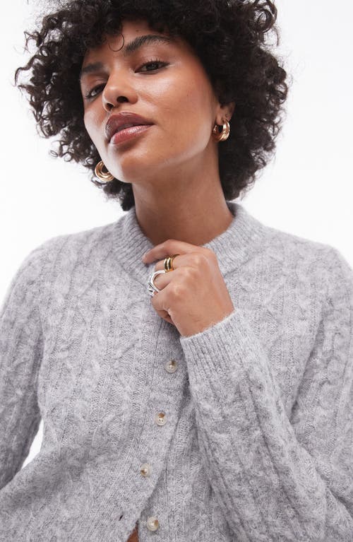Topshop Cable Stitch Cardigan In Grey