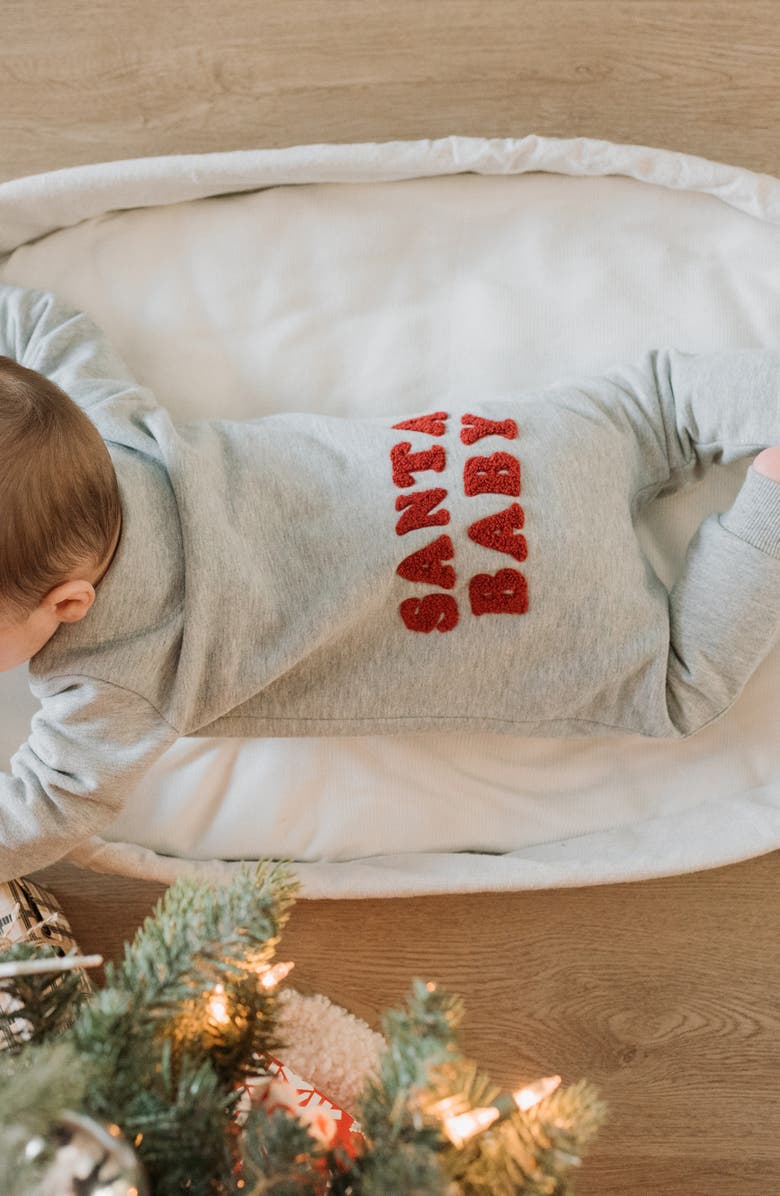 Petit Lem Santa Baby Stretch Organic Cotton Fitted One-Piece Pajamas, Alternate, color, Mhg-Med Hthr Grey