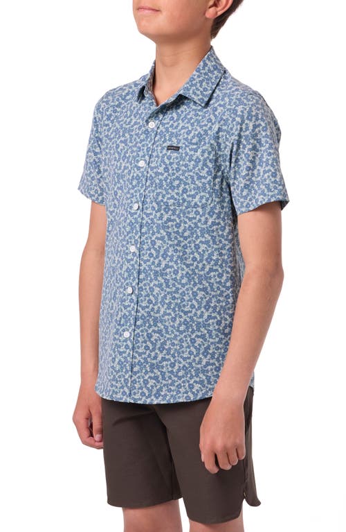 O'neill Kids' Trvlr Upf Traverse Print Short Sleeve Cotton Button-up Shirt In Blue