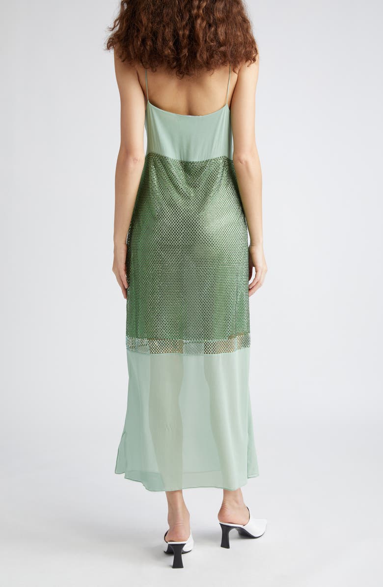 Stella McCartney Crystal Panel Satin Slipdress, Alternate, color, Fern