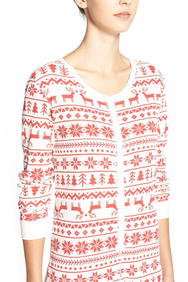 Holiday Thermal One-Piece Pajamas, Alternate, color, RED BEAUTY FAIRISLE SKETCH