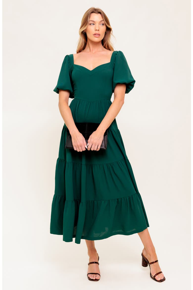 Sweetheart Neck Midi Dress, Alternate, color, HUNTER GREEN