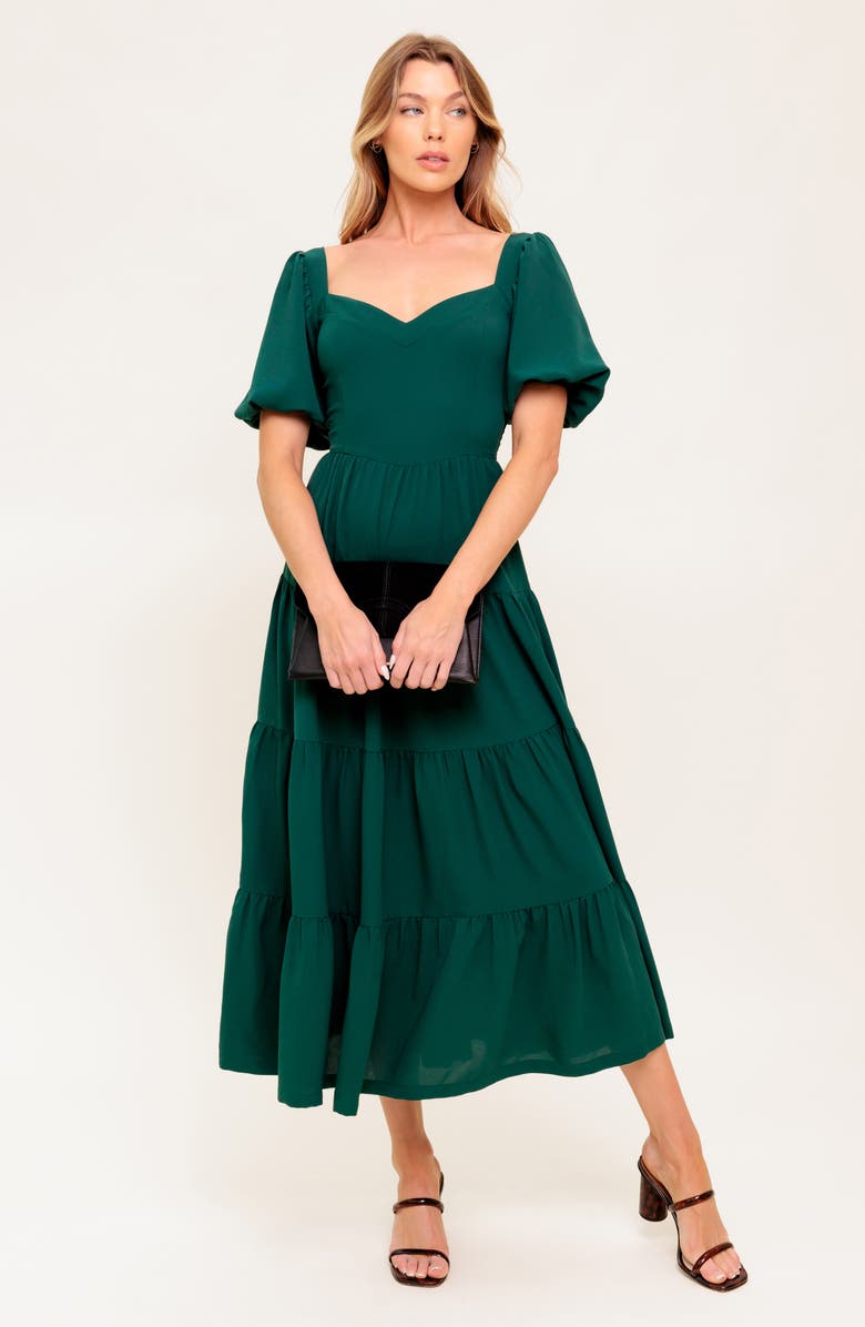 FLYING TOMATO Sweetheart Neck Midi Dress, Alternate, color, Hunter Green