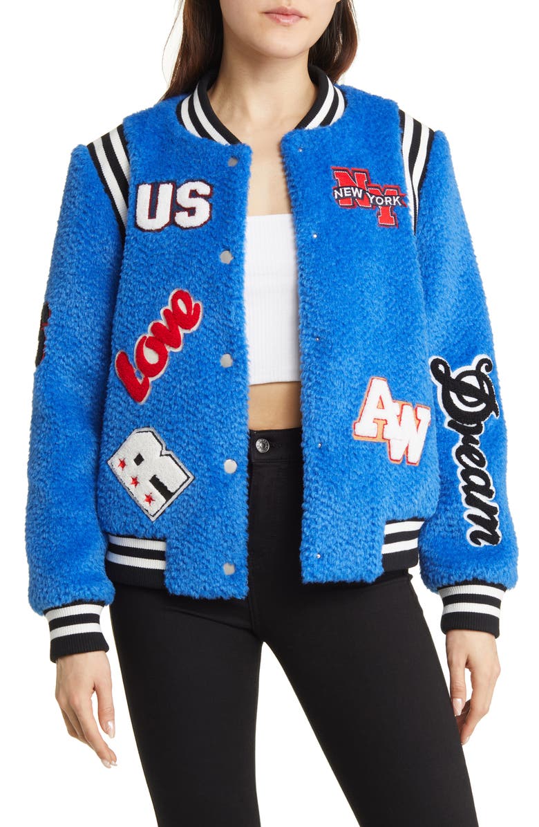 AZALEA WANG Welcome Faux Shearling Bomber Jacket, Main, color, 