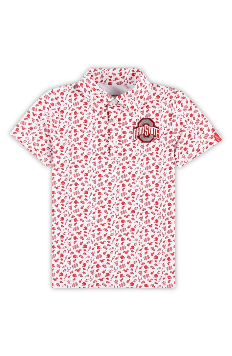 GARB Toddler Garb White/Scarlet Ohio State Buckeyes Tom Allover Print Performance Polo, Main, color, White