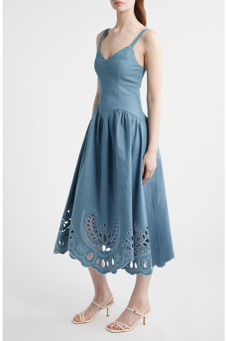 Eyelet Detail Sleeveless Midi Dress, Alternate, color, LIGHT BLUE