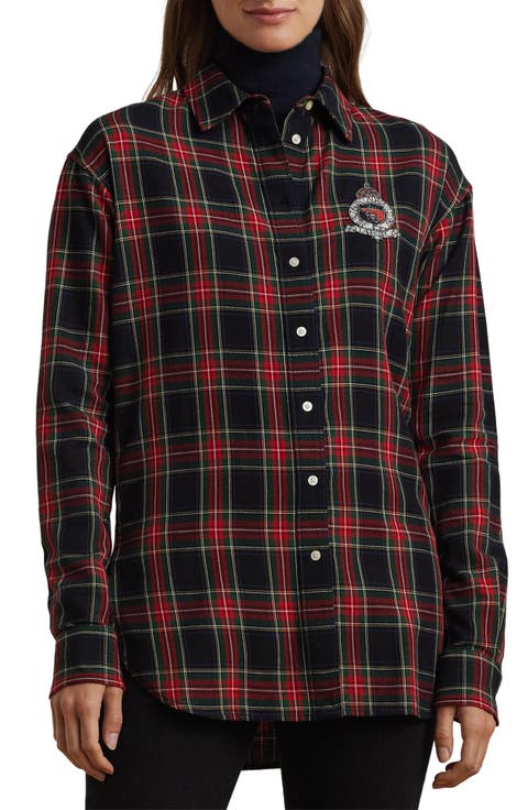 Relaxed Fit Check Plaid Cotton Button-Up Shirt