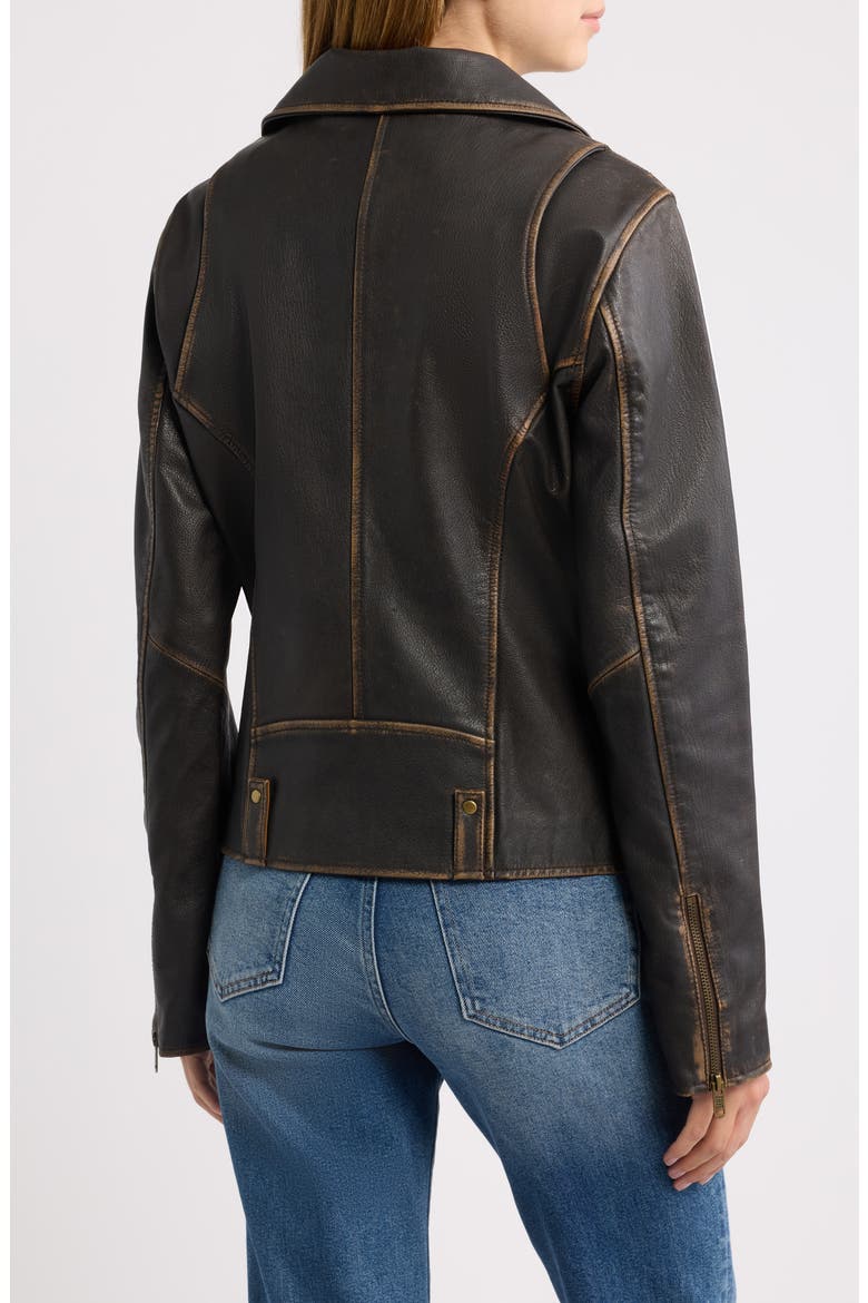 Distressed Leather Moto Jacket, Alternate, color, DARK BROWN