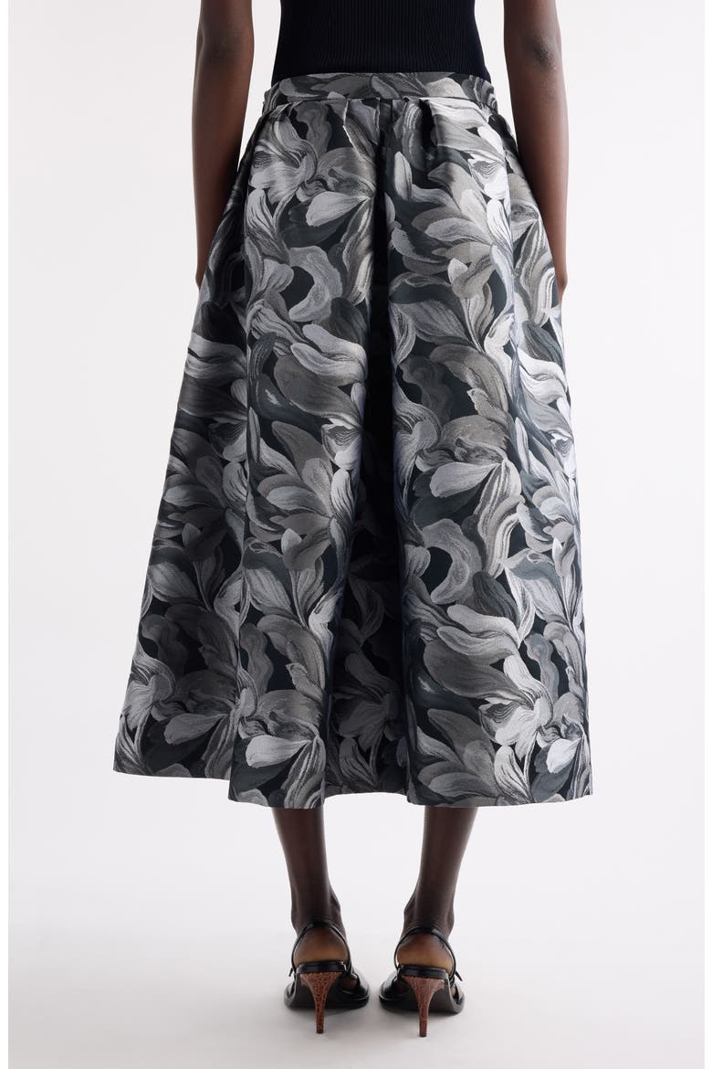 Soni Abstract Floral Jacquard Pleated A-Line Midi Skirt, Alternate, color, BLACK
