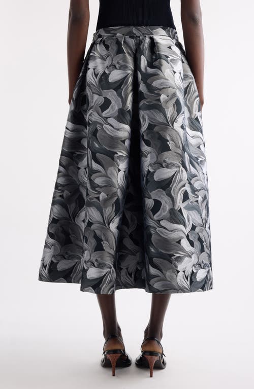 Dries Van Noten Soni Abstract Floral Jacquard Pleated A-line Midi Skirt In Gray
