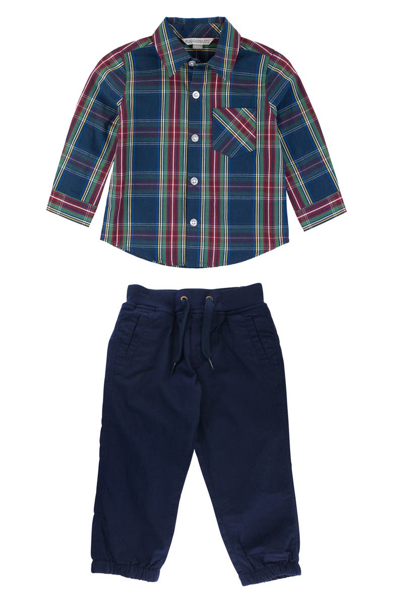 RuggedButts Plaid Button-Down Shirt & Woven Joggers Set, Main, color, 