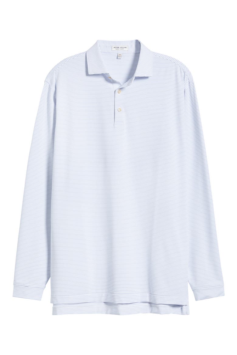 Highlands Pinstripe Long Sleeve Performance Polo, Alternate, color, WHITE/ SAILOR BLUE