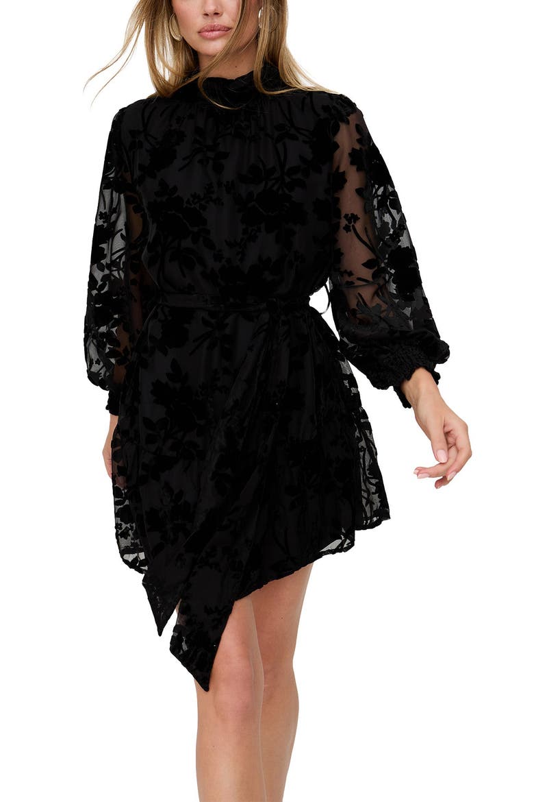 Brezze High Neck Velvet Burnout Mini Dress, Alternate, color, Black