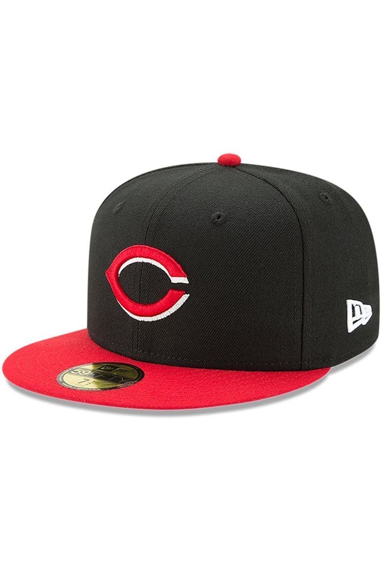 Men's New Era Black/Red Cincinnati Reds Road Authentic Collection On-Field 59FIFTY Fitted Hat, Main, color, BLACK