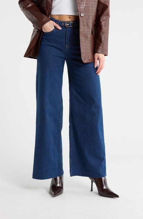 Belted High Waist Wide Leg Palazzo Jeans