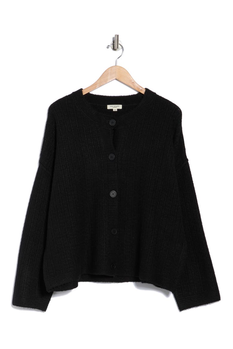 Waffle Button Front Cardigan, Main, color, BLACK