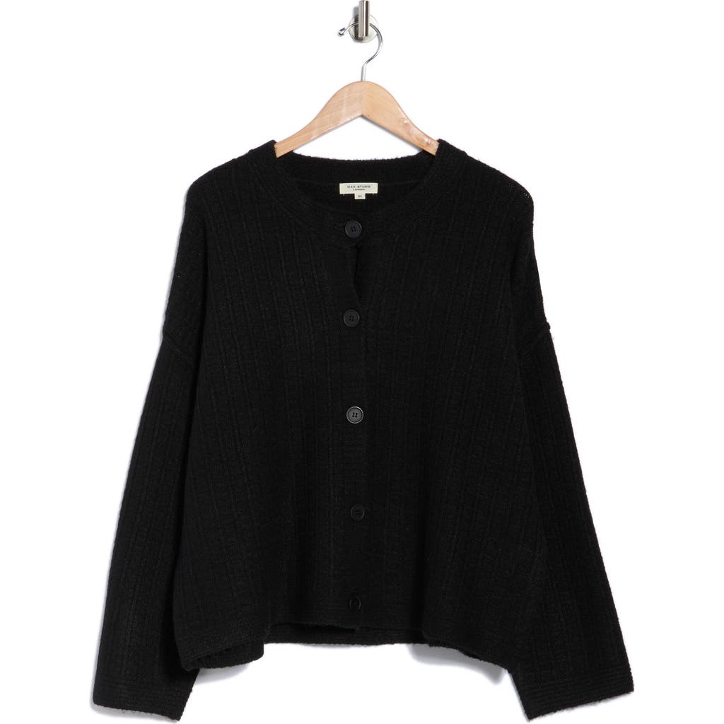 Max Studio Waffle Button Front Cardigan In Black