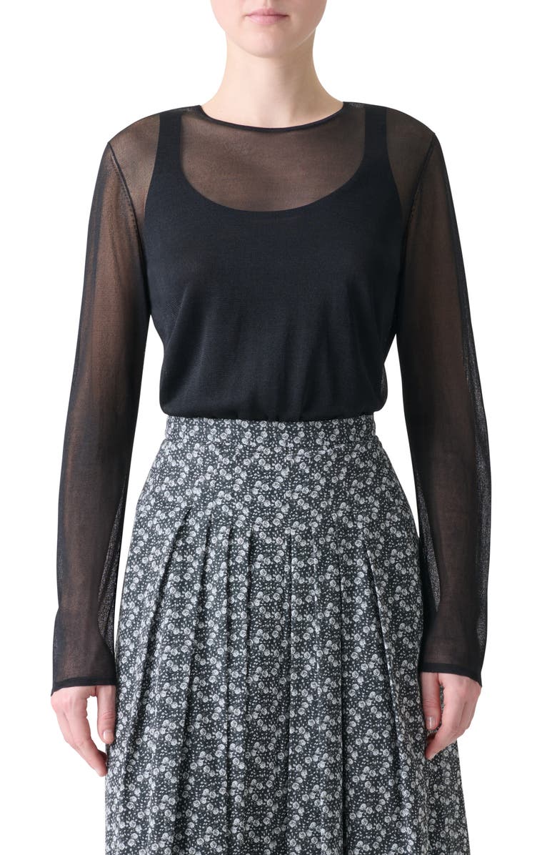 Akris Sheer Overlay Silk Sweater Tank, Main, color, Black