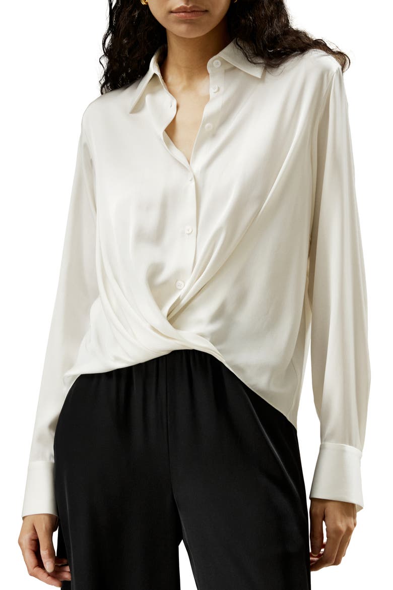 Women's Hem Pleated Silk Blouse, Main, color, White