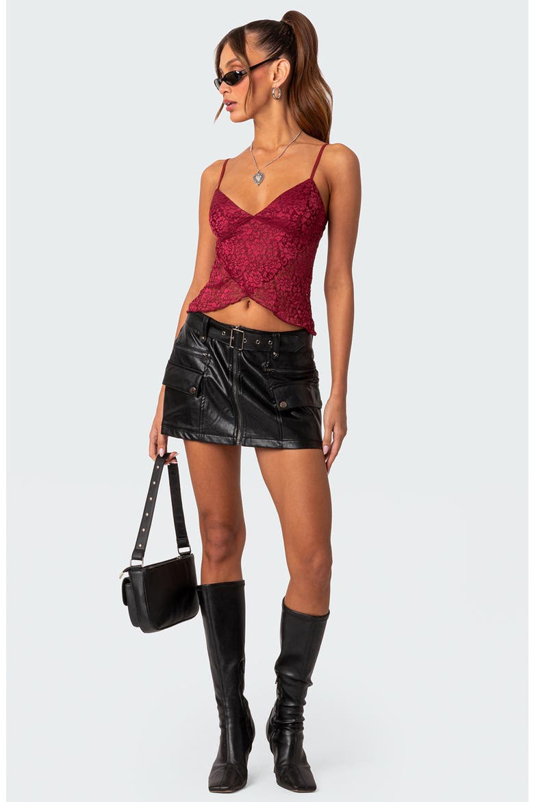 Belted Cargo Faux Leather Miniskirt, Alternate, color, BLACK