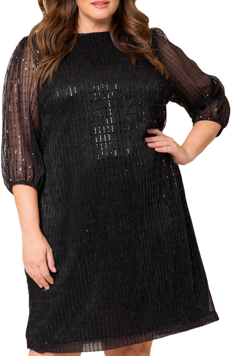 Kiyonna Sequin Splendor Shift Dress, Alternate, color, Onyx