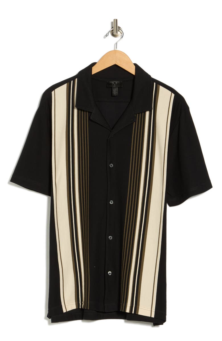 M Magaschoni Piqué Knit Button-Up Resort Shirt, Alternate, color, Black/White/Tan Comb