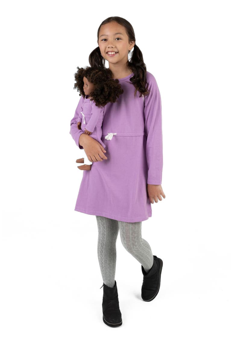 Girls Bow Tie Dress with Matching Doll Dress, Alternate, color, PURPLE