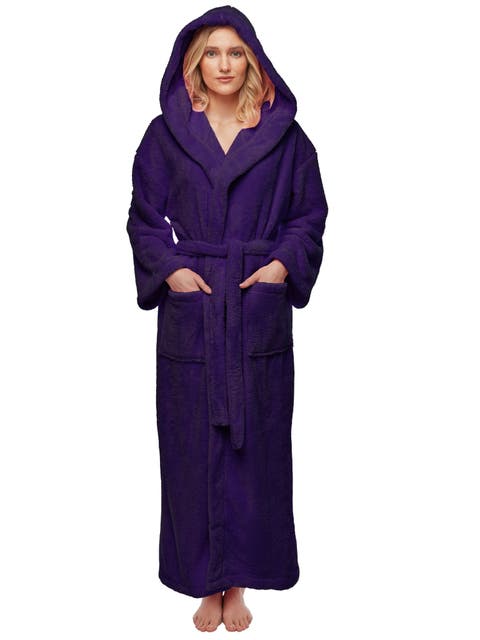 Womens Long Fleece Robe with Hood