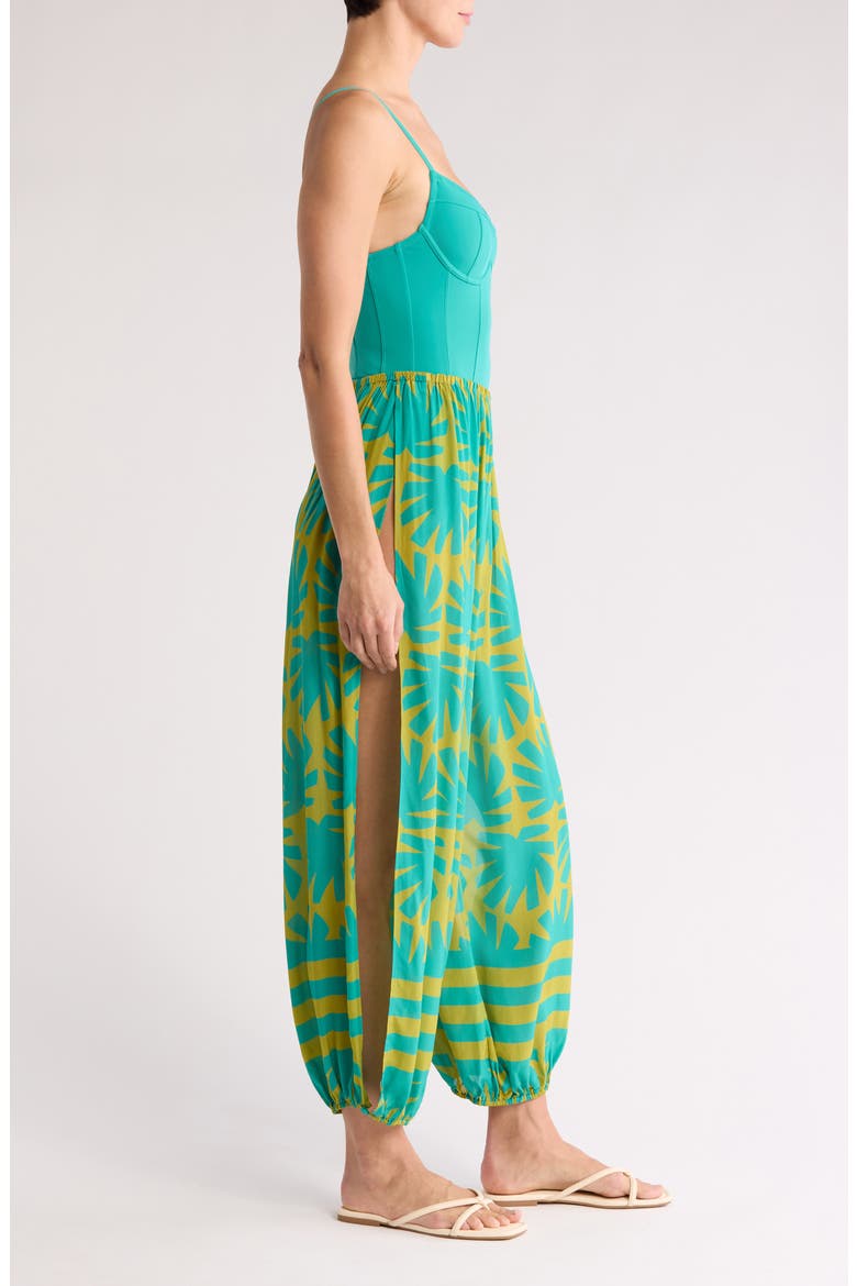 The Lacy Abstract Print Cover-Up Joggers, Alternate, color, CHARTREUSE / TEAL