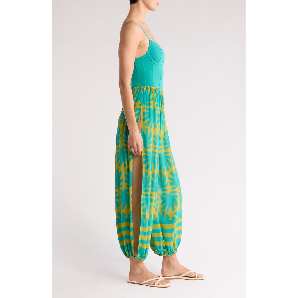 Solid & Striped The Lacy Abstract Print Cover-up Joggers In Chartreuse/teal