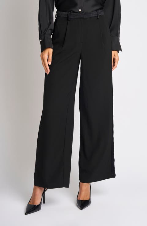 Satin Contrast Wide Leg Pants