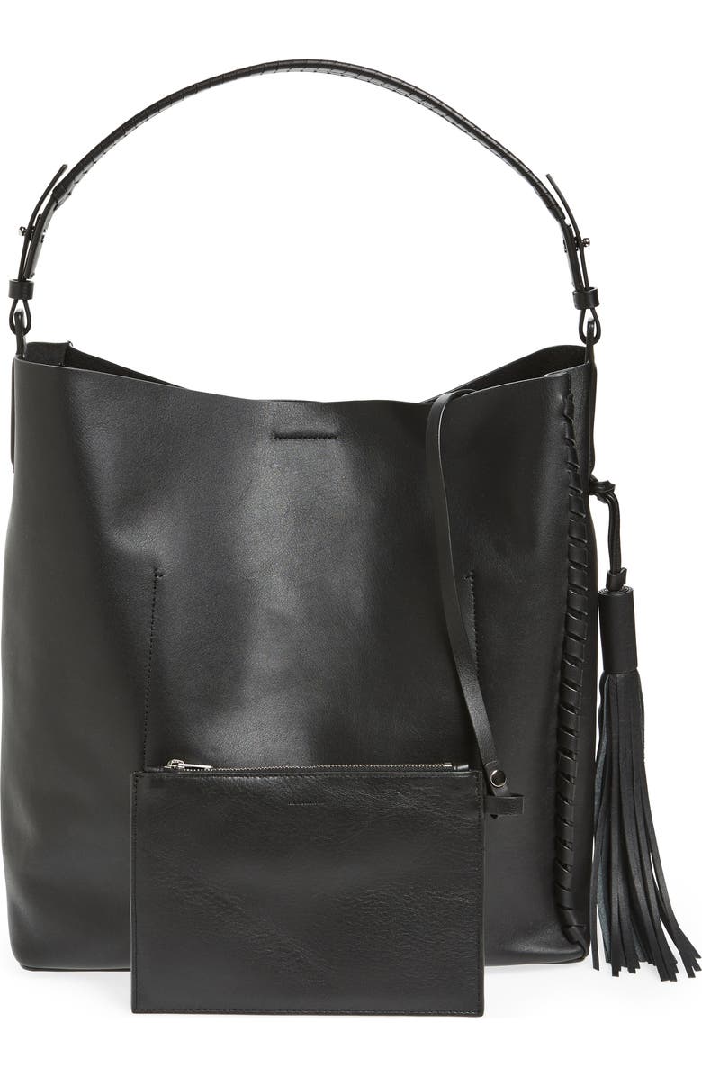 AllSaints Kepi North/South Leather Tote, Alternate, color,