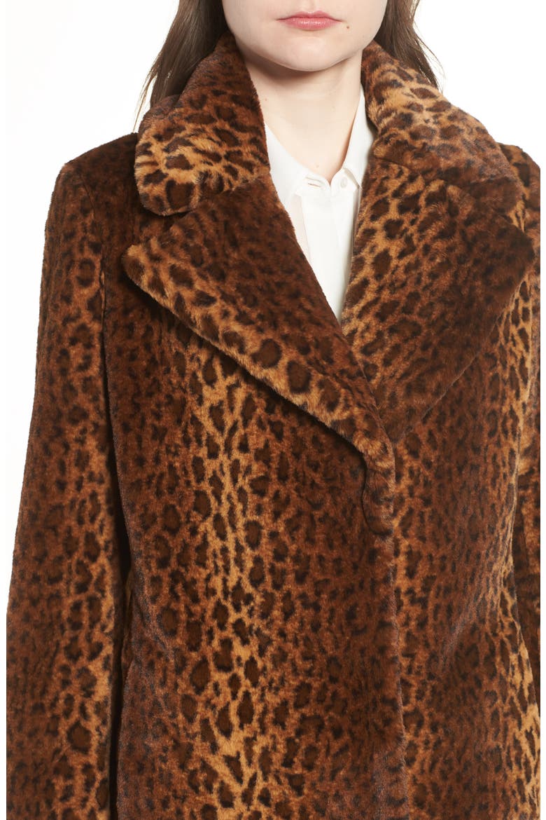 Faux Fur Leopard Print Coat, Alternate, color, LEOPARD