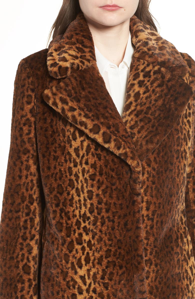 Kensie Faux Fur Leopard Print Coat, Alternate, color,