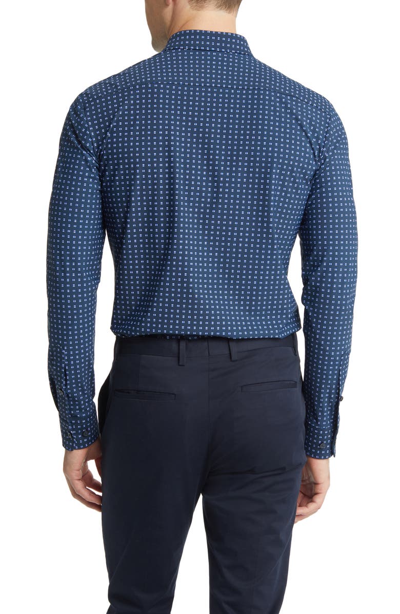BOSS Hugo Boss Roan Slim Fit Geo Stretch Nylon Button-Up Shirt, Alternate, color, Dark Blue