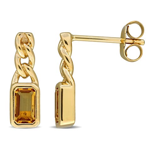 Gemstone Twisted Link Drop Earrings 14k
