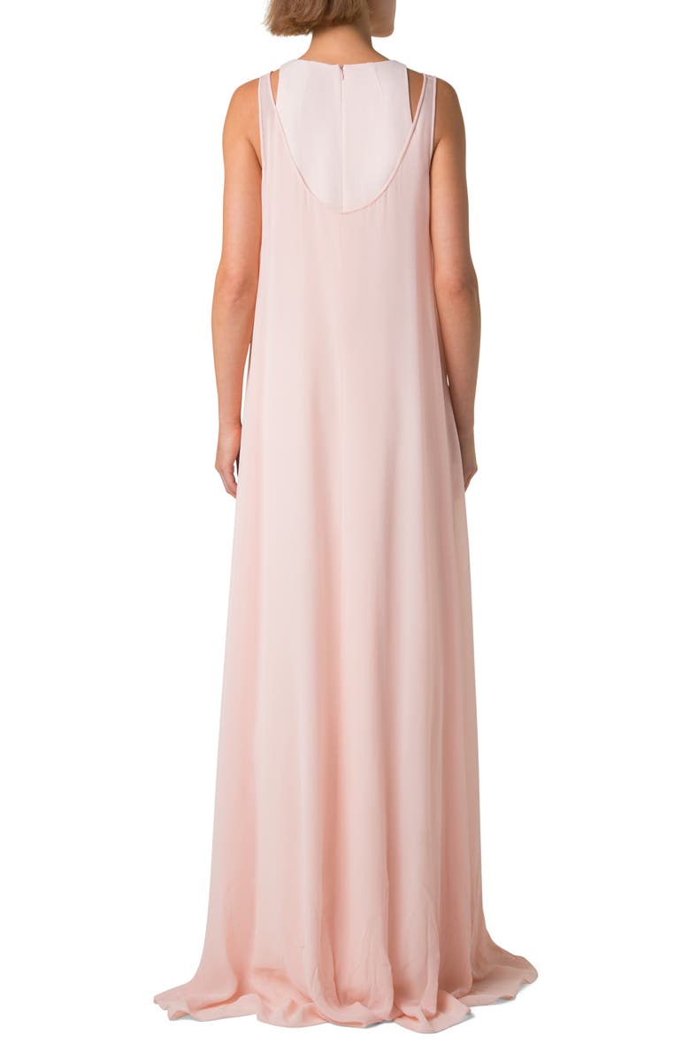 Akris Sleeveless Silk Crepe Gown with Silk Georgette Overlay, Alternate, color, Peach