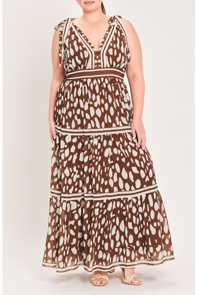 Print Tiered Maxi Dress, Main, color, BROWN