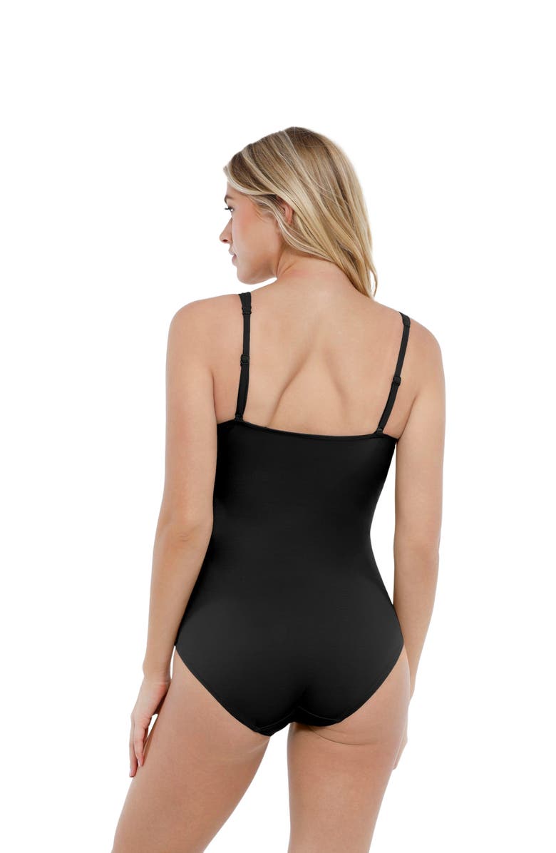 Popilush Shapewear Twist Front Ruched Sculpting Swimsuit, Alternate, color, Classic Black