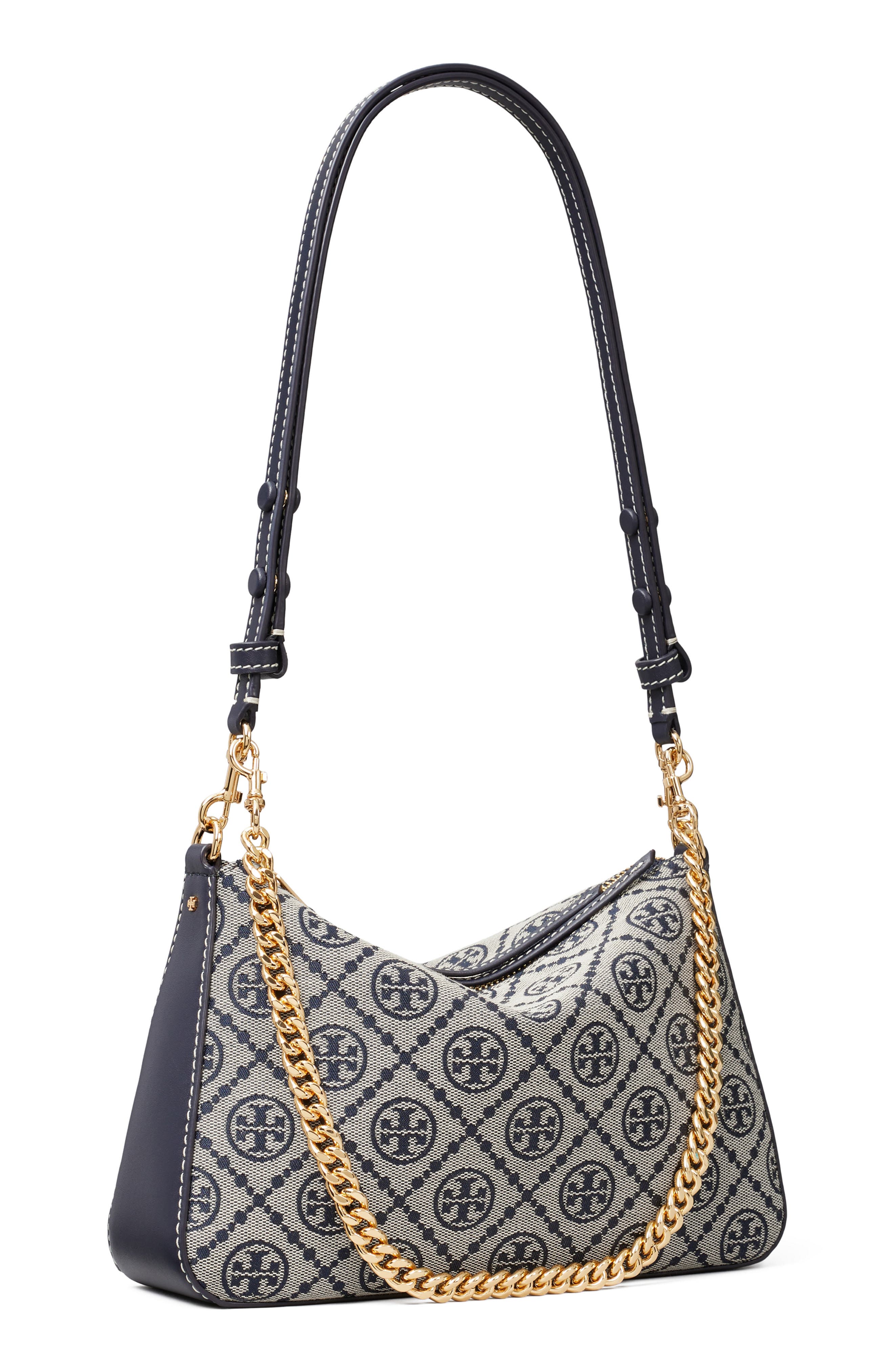 Tory Burch Small Perry T Monogram Jacquard Shoulder Bag, Alternate, color, Tory Navy